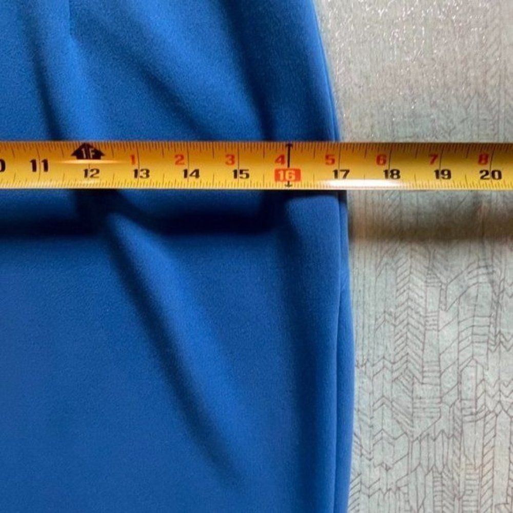 DKNY size 2 Blue dress with asymmetrical neck and 19" gold accent metal zipper - Picture 14 of 17